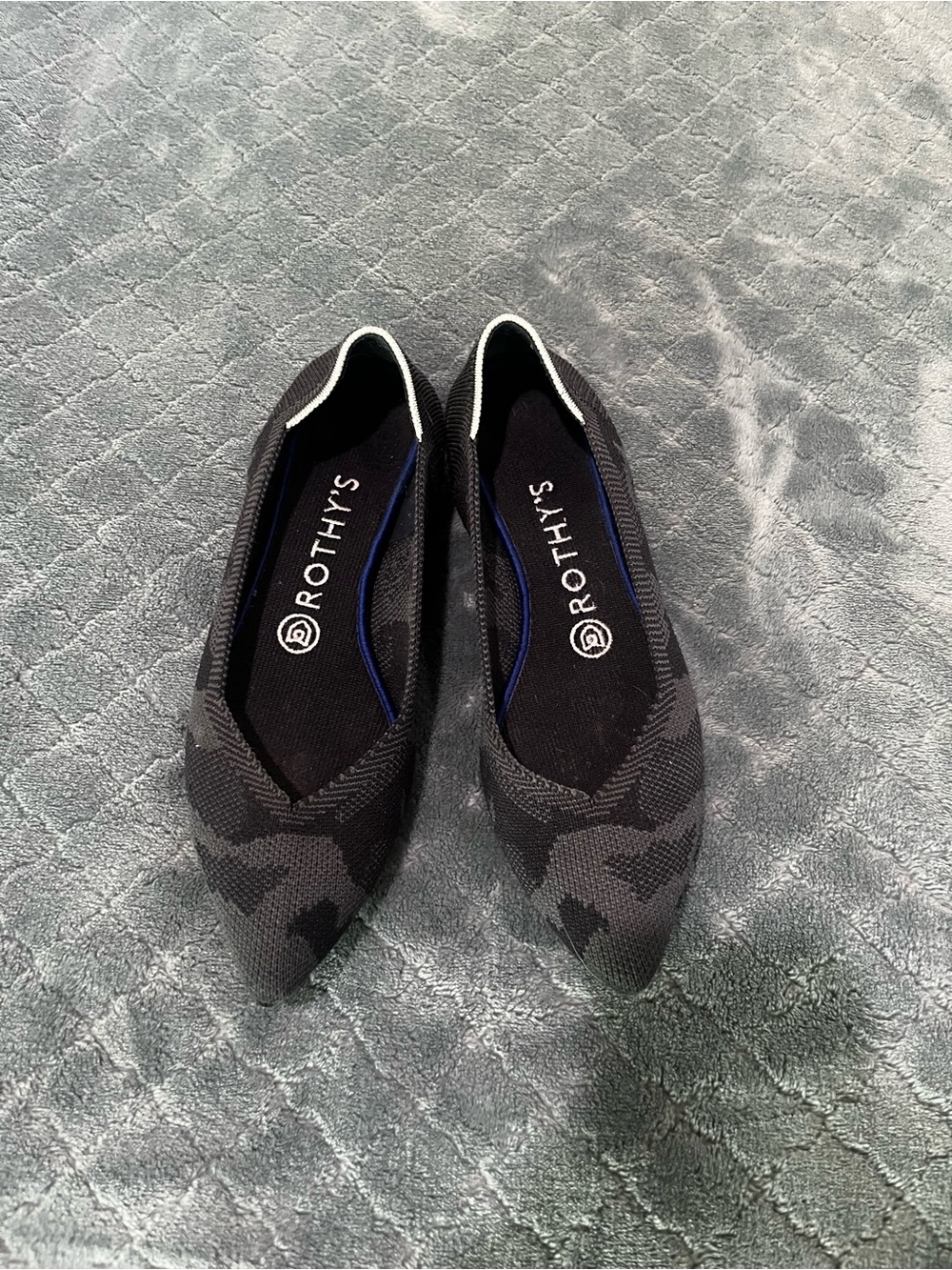 Rothy's Black & Dark Gray Camo Pointed‎ Knit Flats